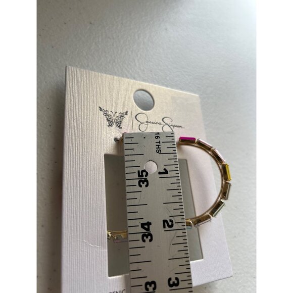 Jessica Simpson Multi-Color Crystal Hoop Earrings Hypoallergenic Gold-Tone - Picture 4 of 4